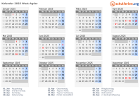 Kalender 2025 mit Ferien und Feiertagen West-Agder