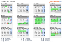 Kalender 2025 mit Ferien und Feiertagen Vestland
