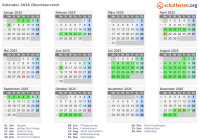 Kalender 2025 mit Ferien und Feiertagen Oberösterreich