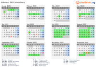 Kalender 2025 mit Ferien und Feiertagen Vorarlberg