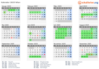 Kalender 2025 mit Ferien und Feiertagen Wien