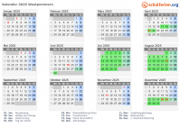 Kalender 2025 mit Ferien und Feiertagen Westpommern