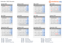Kalender 2025 mit Ferien und Feiertagen Ruanda