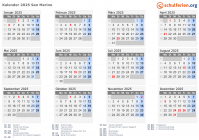 Kalender 2025 mit Ferien und Feiertagen San Marino