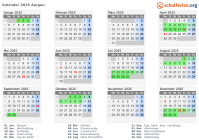 Kalender 2025 mit Ferien und Feiertagen Aargau