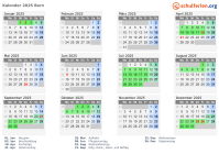 Kalender 2025 mit Ferien und Feiertagen Bern