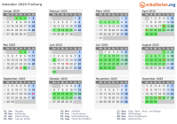 Kalender 2025 mit Ferien und Feiertagen Freiburg