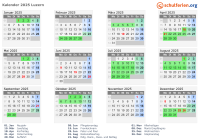 Kalender 2025 mit Ferien und Feiertagen Luzern
