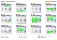 Kalender 2025 mit Ferien und Feiertagen Neuenburg