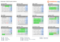 Kalender 2025 mit Ferien und Feiertagen Sankt Gallen