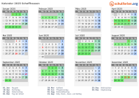 Kalender 2025 mit Ferien und Feiertagen Schaffhausen
