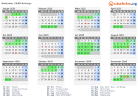 Kalender 2025 mit Ferien und Feiertagen Schwyz