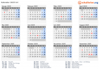 Kalender 2025 mit Ferien und Feiertagen Uri