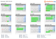 Kalender 2025 mit Ferien und Feiertagen Zürich