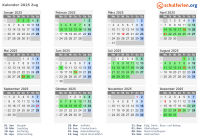 Kalender 2025 mit Ferien und Feiertagen Zug