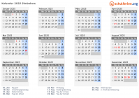 Kalender 2025 mit Ferien und Feiertagen Simbabwe