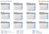 Kalender 2025 mit Ferien und Feiertagen Tansania