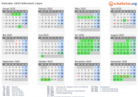 Kalender 2025 mit Ferien und Feiertagen Böhmisch Leipa