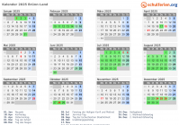Kalender 2025 mit Ferien und Feiertagen Brünn-Land