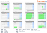 Kalender 2025 mit Ferien und Feiertagen Eger