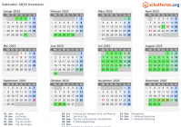 Kalender 2025 mit Ferien und Feiertagen Kremsier
