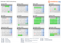 Kalender 2025 mit Ferien und Feiertagen Kuttenberg