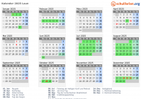 Kalender 2025 mit Ferien und Feiertagen Laun