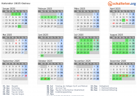 Kalender 2025 mit Ferien und Feiertagen Ostrau