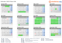 Kalender 2025 mit Ferien und Feiertagen Pilsen-Süd