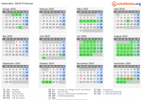Kalender 2025 mit Ferien und Feiertagen Pribram