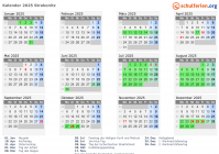 Kalender 2025 mit Ferien und Feiertagen Strakonitz
