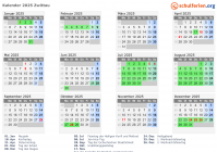 Kalender 2025 mit Ferien und Feiertagen Zwittau