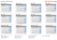 Kalender 2025 mit Ferien und Feiertagen Zypern