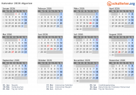 Kalender  mit Ferien und Feiertagen Algerien