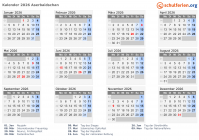 Kalender  mit Ferien und Feiertagen Aserbaidschan