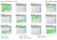Kalender 2026 mit Ferien und Feiertagen Nordterritorium