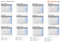 Kalender  mit Ferien und Feiertagen Brasilien