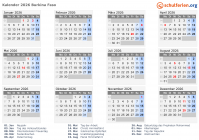 Kalender  mit Ferien und Feiertagen Burkina Faso