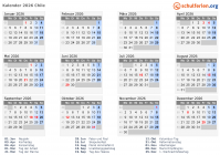 Kalender  mit Ferien und Feiertagen Chile