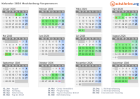 Kalender 2026 mit Ferien und Feiertagen Mecklenburg-Vorpommern