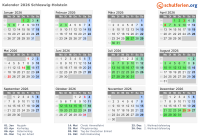 Kalender 2026 mit Ferien und Feiertagen Schleswig-Holstein