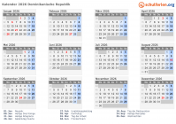 Kalender  mit Ferien und Feiertagen Dominikanische Republik