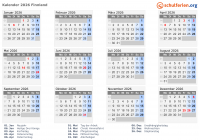 Kalender  mit Ferien und Feiertagen Finnland