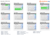 Kalender 2026 mit Ferien und Feiertagen Lille