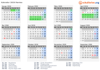 Kalender 2026 mit Ferien und Feiertagen Nantes