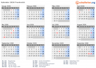 Kalender  mit Ferien und Feiertagen Frankreich