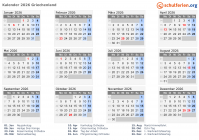 Kalender  mit Ferien und Feiertagen Griechenland