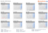 Kalender  mit Ferien und Feiertagen Guinea