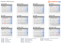 Kalender  mit Ferien und Feiertagen Guyana