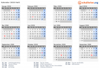Kalender  mit Ferien und Feiertagen Haiti